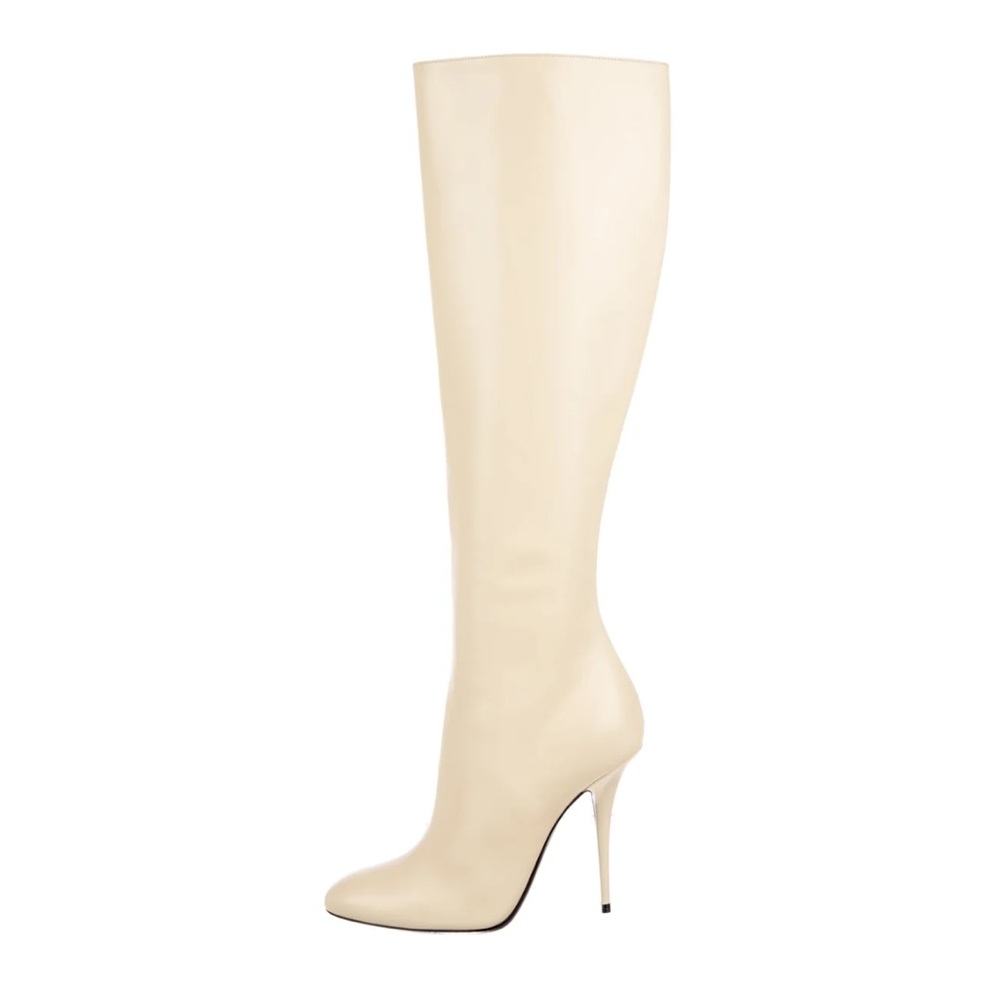 Saint Laurent Linda knee high boots egg shell 36